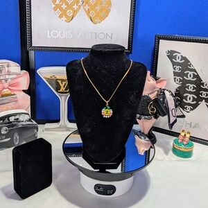 NWOT 925 Sterling Silver Gold Box Chain// W/ Black/multi Colored Enamel 🔥